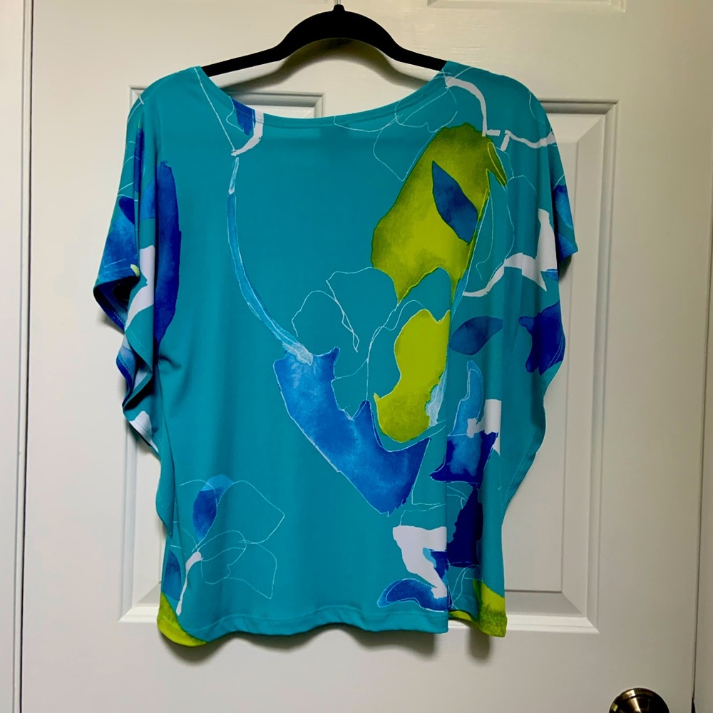 Clara Sun Woo Teal Multi-Color Floral Print Blouse
